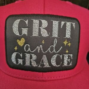 NWT Pink Cowgirl Grit and Grace Themed Cap with Fun Embroidery